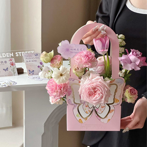 Caja de arreglo de flores con estampado de mariposas a la moda, ramo de mano, embalaje de <span class=keywords><strong>floristería</strong></span>, caja de papel de regalo plegable - Product Image 4