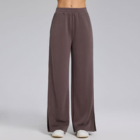Pantalones de chándal de moda casual con logotipo personalizado, de tela modal, para mujer, de cintura alta, pierna ancha y corte recto.