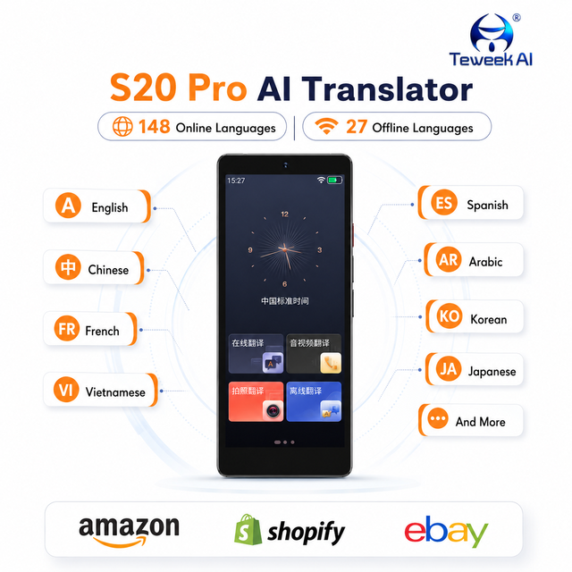 S20 Pro Smart Language Translator Portable Voice Photo Interpreter for Exhibitions Meetings Travel Communication