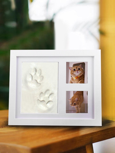 Kit d'empreintes de pattes direct usine, <span class=keywords><strong>empreinte</strong></span> en argile sans encre, <span class=keywords><strong>cadre</strong></span> commémoratif moderne en bois blanc écologique pour animaux de compagnie, cadeau pour la perte d'un chien ou d'un chat - Product Image 2