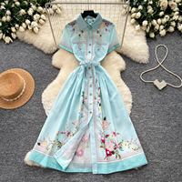 Robe chemise d'été à imprimé floral pour femme, col rabattu, taille cintrée, coupe trapèze, élégante pour le bureau