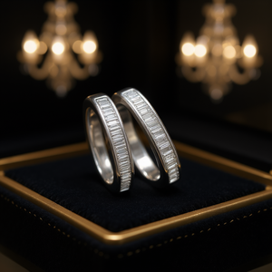 Anello E3051 in Oro Bianco con Diamanti Taglio Baguette Colore D Naturale Unisex Classico per Matrimonio - Product Image 2