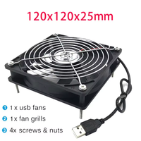 Ventilateur de refroidissement USB 12V pour récepteur DVR, boîtier TV, routeur, 120x120x25mm, 80x80x25mm