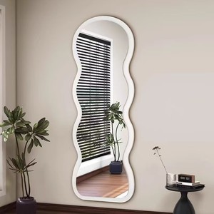 Espejo de Maquillaje Multifuncional con Gabinete, Estilo Ondulado Color Crema, de Pie y de Cuerpo Entero para Sala de Estar, Personalizable con 3 Opciones de Color - Product Image 1