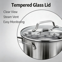 Ensemble de casseroles en acier inoxydable écologique de style américain moderne, avec couvercle en verre, sans revêtement, compatible induction, gaz et lave-vaisselle