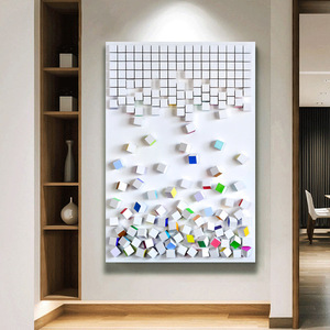 Décoration d'intérieur, œuvre d'art en mosaïque abstraite, sculpture sur bois, peinture en <span class=keywords><strong>cube</strong></span>, art mural 3D fait à la main en bois - Product Image 4