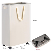 Panier à linge étroit pliable en bambou écologique avec poignées pour l'organisation de la salle de bain