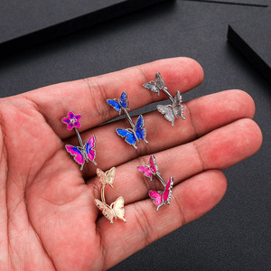 Juego de 10 Piezas de Joyería para Piercing de Ombligo con Mariposas de Circonita, Chapado en Oro Rosa/Plata, Acero Inoxidable, para Mujer - Product Image 5