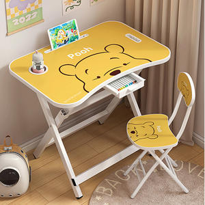 Escritorio y Silla Plegables para Niños Pooh, con Superficie de Plástico Ajustable, Marco Metálico, 1 Cajón, para Uso Escolar y en el Hogar, Tamaño Estándar - Product Image 1