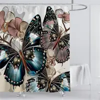 Fantasia viola e blu fiore farfalle tenda da doccia plastica riciclata, tenda da bagno 100% poliestere pronta all'uso/