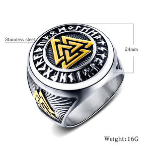 Joyería de acero inoxidable hecha a mano vikingo Valknut Futhark runas Odín anillo Nórdico - Product Image 6