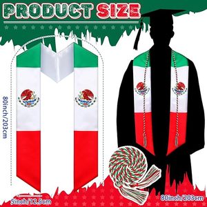 Estola de Graduación con Doble Bandera Mexicana y Cordones de Honor para la Celebración del Día de Graduación - Product Image 4