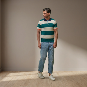 เสื้อถักลำลองย้อมเส้นด้าย ผลิตในอิตาลี แขนสั้นลายทางสำหรับผู้ชาย สำหรับเสื้อยืด 50% ผ้าฝ้าย 50% ป้องกันการเป็นขุย - Product Image 2