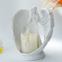 Décorations de fête de noël, ailes d'ange gardien, Sculptures d'église, Statue d'ange de prière en résine, bougeoir électronique