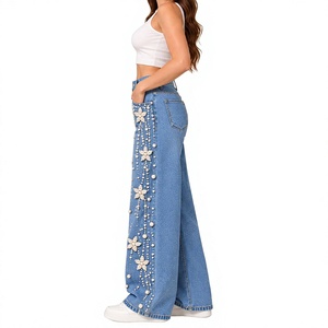 Jeans Anchos Lisos para Mujer, Jeans Anchos de la Mejor Calidad, Jeans Anchos Personalizados Estilo Hip Hop para Mujer - Product Image 3