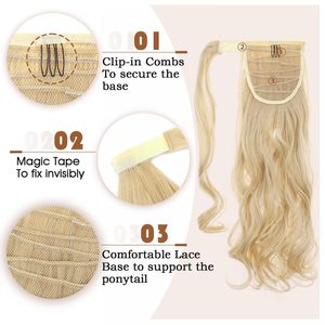 Extensión de Cabello Sintético Largo y Ondulado, Cola de Caballo Rizada con Clip, Postizo Enrollable, Cola de Caballo Falsa Suave para Mujer - Product Image 4