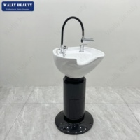 Bac à shampoing portable moderne en céramique pour salon de beauté, unité de lavage polyvalente pour soins capillaires avec base en fibre de verre