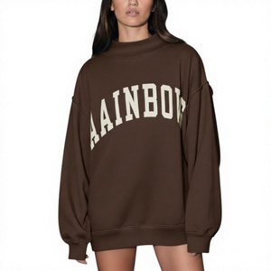 Sweat-shirt oversize marron tendance pour femme, à manches longues, col rond, épaules tombantes, imprimé lettres, haut d'automne - Product Image 1