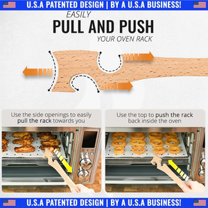 Wooden Oven Rack Pull Rod With Long Handle For Convection Ovens And <b>Toasters</b> 3-5kg Capacity Single Hook Design - Product Image 4