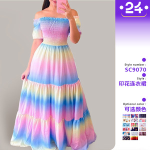 Nouvelle Robe Longue Imprimée Florale Évasée à Col Rond pour <span class=keywords><strong>Femme</strong></span>, Collection Été 2025, en Polyester, Taille Naturelle, Lavable, Idéale pour les Fêtes - Product Image 2