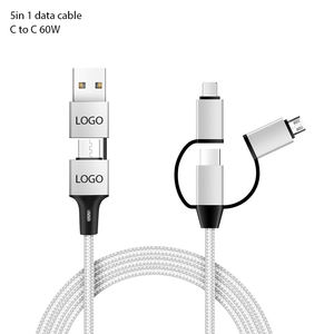 Cable de Datos USB de Carga Rápida de 60W para Teléfono Móvil, Tipo C, Micro, Nylon, 1.2m, 5 en 1, con Logotipo Personalizado - Product Image 1
