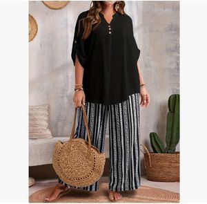 <span class=keywords><strong>Ensemble</strong></span> deux pièces pour femmes de <span class=keywords><strong>grande</strong></span> <span class=keywords><strong>taille</strong></span> de style européen et américain, comprenant un haut à col en V et un pantalon imprimé - Product Image 6
