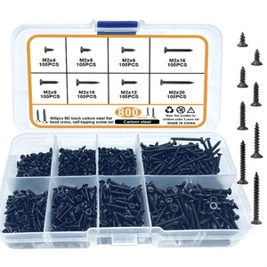 800pcs <b>Black</b> Cross Countersunk Head Flat Head <b>Self</b> <b>Tapping</b> <b>Screw</b> Combination Carbon Steel <b>Black</b> Phillips Mini <b>Screw</b> M2 - Product Image 1