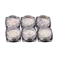 6 pièces/ensemble de poudre de brocart irisée effet aurore, perles et paillettes pour ongles
