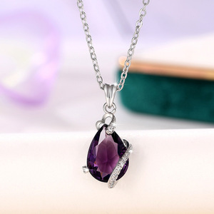 Collana con Ciondolo a Goccia Viola per Donne, Accessorio da Collo Semplice per Uso Quotidiano, Gioiello di Moda - Product Image 6