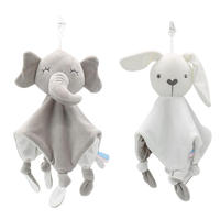 Doudou Lapin de Dessin Animé pour Bébé, Serviette de Sécurité en Forme de Tête d'Animal en Peluche Douce avec Anneau et Sonnette