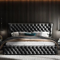 Meubles de chambre à coucher Chesterfield nouveau modèle double reine roi ascenseur à gaz en cuir véritable tête de lit rembourrée en PU conceptions de lit de stockage