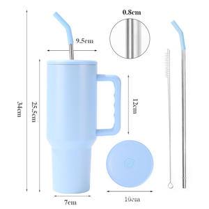 Gobelet isotherme en acier inoxydable à double paroi de 40 oz avec poignée et brosse à paille en silicone, personnalisable, vente en gros - Product Image 1