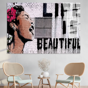 Toile imprimée : Art mural abstrait « La vie est belle » de Banksy, ART SUR VERRE TÉRMÉRISÉ - Product Image 3