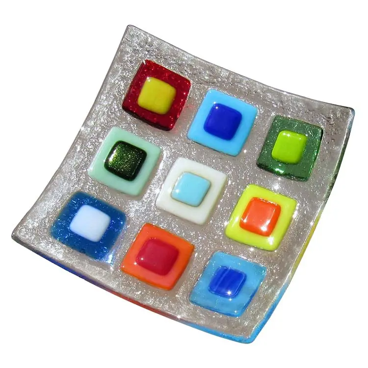 Placa decorativa de cristal fundido con diamantes de colores brillantes, azulejo de cristal de fusión moderno para plato, vidrio decorativo para decoración de vacaciones