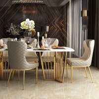 Ensemble Table et Chaises de Restaurant de Luxe Doré, Scandinave en Marbre, Combinaison Rectangulaire pour Hôtel, 6 Chaises Incluses