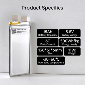 Batería de 3.8v, Celda de Alto Voltaje sin Ánodo, 15000mah 15ah 500wk/kg, Alta Densidad de Energía para Drones VTOL UAV A-10000mah-6S, Estado Semisólido - Product Image 3
