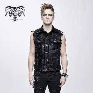 WT043 devil fashion brand logo printed hand painted unedged heavy metal rivets punk men waistcoats