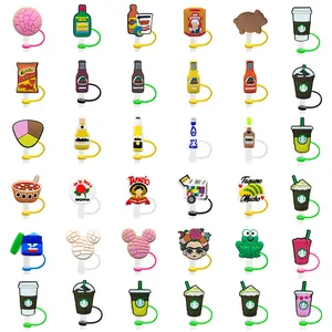 1PCS PVC straw cover hot cartoon figure straw cap fashion anime Plugs Tips  Cover Reusable Splash Proof Drinking straw toppers