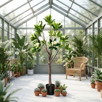 Pohon Plumeria Buatan 210cm Bunga Putih dengan Bagian Tengah Hijau, Pot Plastik, Tanaman Frangipani Palsu untuk Dekorasi Rumah dan Hotel