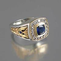 Neuer versilberter vergoldeter Herren ring mit blauem CZ-Stein-Verlobung sring für Männer