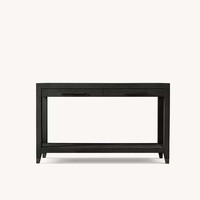 Console élégante et moderne en shagreen gris durable avec deux tiroirs, poignées de barre dorées brossées, pieds coniques à finition dorée, étagère pour entrée