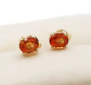 New Arrival Precious Orange Sapphire Gemstone 14k Solid Yellow Gold Handmade Stud Earrings Jewelry For Wholesaler