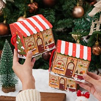 Boîte cadeau rigide en forme de petite maison de Noël en rouge - Boîte cadeau créative en forme de maison de dessin animé pour biscuits et bonbons avec gaufrage