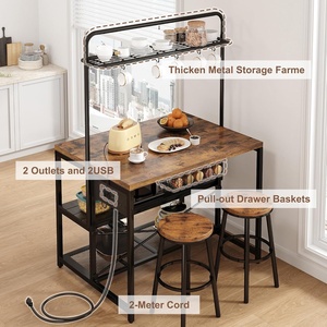 Mesa de Cocina Grande de 46 Pulgadas con Tomacorriente, Estante de Almacenamiento de 3 Niveles para Microondas, Estante para <span class=keywords><strong>Horno</strong></span>, Construcción Metálica, 5 Ganchos, Acabado Antiguo - Product Image 3