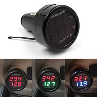 Penguji Voltmeter mobil Digital, termometer Voltmeter Digital 3in 1 tampilan LED biru merah 12/24V 2.1A, pemantik rokok USB pengisi daya mobil