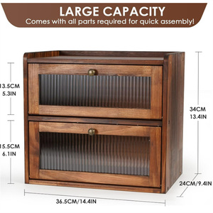 Wooden Double Layer Bread Box Kitchen Storage Cabinet With Wave <b>Door</b> Dustproof Drawer Organizer For Home Baking - Product Image 4