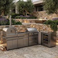Cuisine extérieure privée en acier inoxydable, armoire de rangement étanche à texture métallique, îlot de barbecue pour patio avec placard