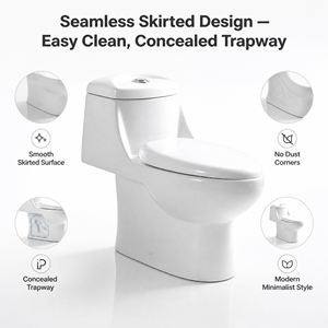 Inodoro de Cerámica Moderno Blanco Económico de Una Pieza con Doble Descarga y Sifón en S, Asiento de Inodoro de Cierre Suave para Baño y Hotel, Automático - Product Image 1