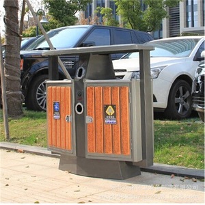 Outdoor Steel And Wood Trash Can 920x360x1000mm Sorting <b>Bin</b> For Residential Use <b>Rectangle</b> Shape - Product Image 2
