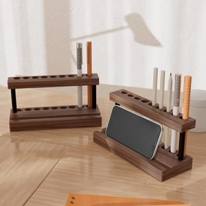 Soporte de Exhibición para Bolígrafos de Madera de Nogal Macizo con 9 Ranuras y Soporte para Teléfono Celular, Organizador de Bolígrafos Estético para Decoración Minimalista de Escritorio de Oficina - Product Image 4